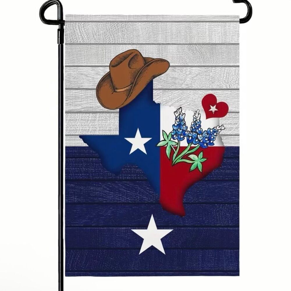 Texas State Flag Garden Flag - Rustic Lone Star Bluebonnet Cowboy Hat Yard Decor